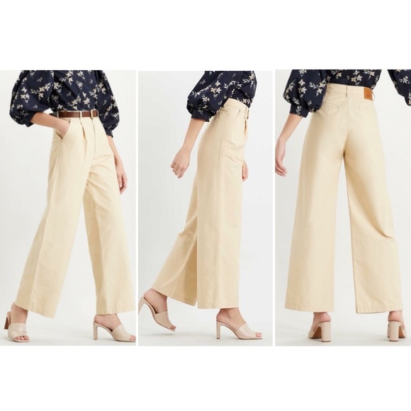 Levi’s High Loose Pants Pleated Khaki Chino Beige Tan Canvas Trousers Wide Leg - Picture 2 of 16